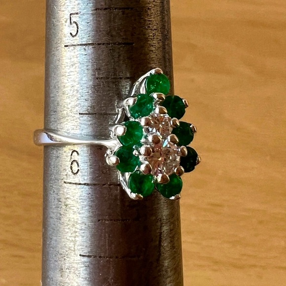 VINTAGE 14K DESIGNER PEAR EMERALD DIAMOND RING ENGAGEMENT PROMISE ANNIVERSARY - Picture 7 of 16